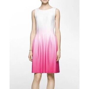 New CALVIN KLEIN Size 12 Ombre Seamed White/Pink Fit & Flare Dress Retail $134